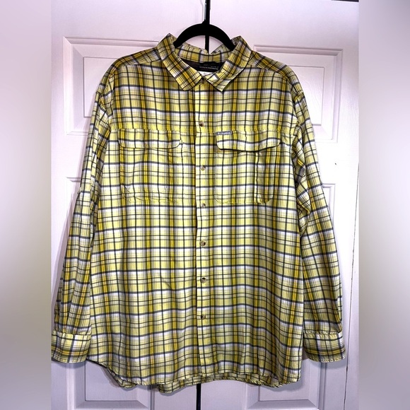 Columbia Omni Wick Long Sleeve Button Down Shirt Plaid Grey Gray Yellow 2X - Picture 1 of 3